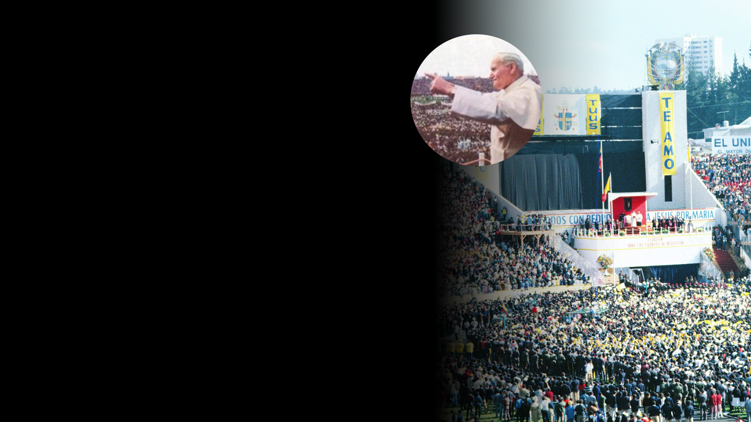 Encuentro de Juan Pablo II con los jóvenes en el estadio Olímpico Atahualpa, en 1985. Foto cortesía de Revista Vistazo.